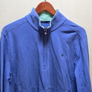 B. Draddy Sweatshirt Mens Large Blue Quarter Zip Palm Tree Logo Stretch Pullover